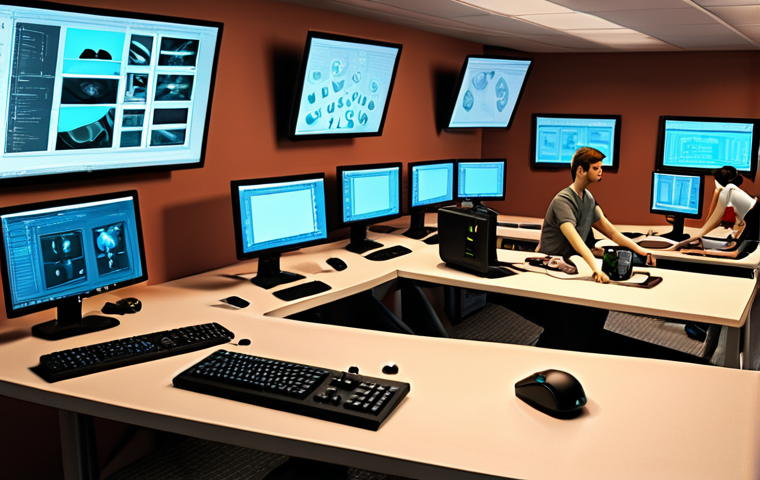**Image Prompt 1:** A vibrant, collaborative workspace filled with engineers working on 3D models on their computers. Focus on the visual representation of 3D modeling enhancing communication and early detection of design flaws, perhaps with a holographic display showing a complex mechanical design. Include elements showcasing modern CAD software interfaces and the dynamic interaction among team members.