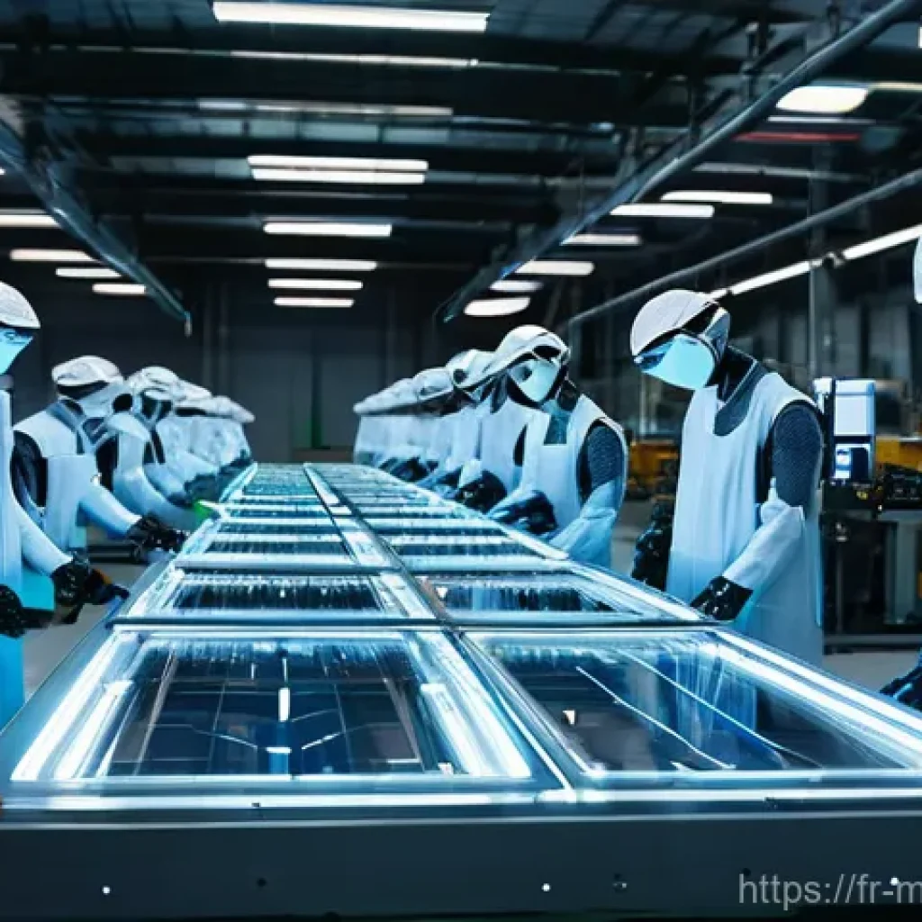 기계설계와 산업용 로봇 설계 기술 - **Prompt:** A futuristic, ultra-clean industrial assembly line operating with seamless efficiency. S...