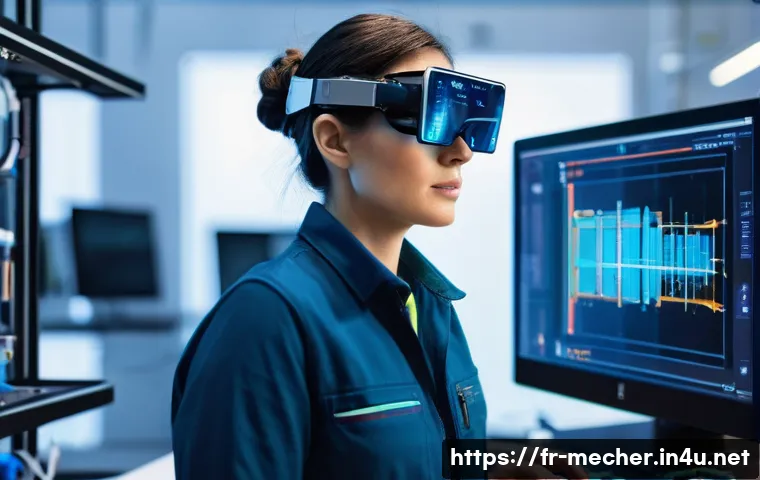 기계설계기사와 디지털 트윈 기술 - **Prompt:** A highly detailed, realistic image of a modern mechanical engineer, a woman in her late ...