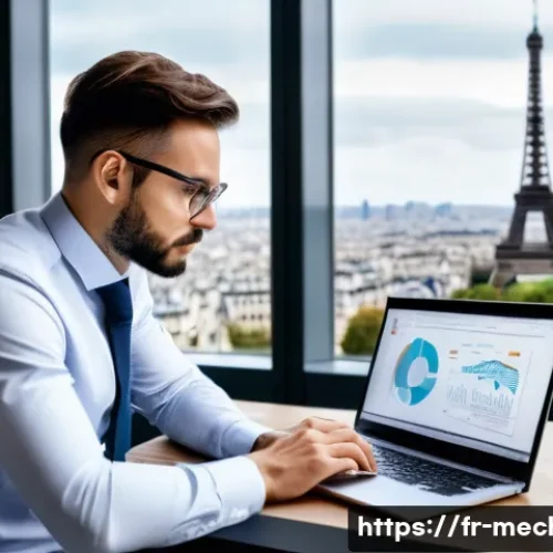 Home 31 기계설계기사 연봉 협상 전략 - A professional mechanical engineer in a modern French office setting, reviewing salary reports and e...